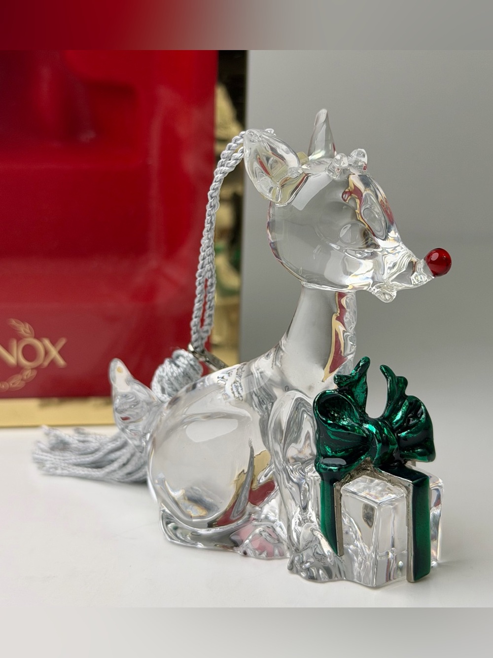 Lenox Christmas Ornament Rudolph Red-Nosed Reindeer with Gift 2nd In Series